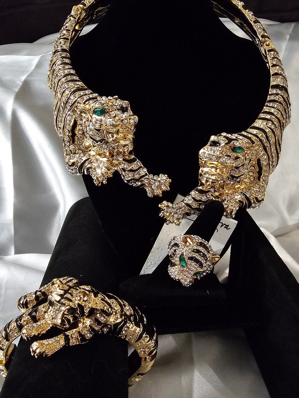 NWT Tiger Statement Jewelry Set Natasha Necklace & Bracelet Anna & Ava Ring Sz 8 - Picture 5 of 16